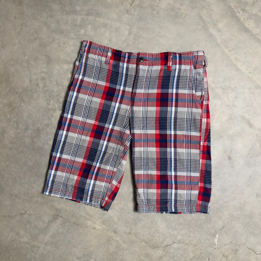 Vintage Arizona Jean Co Plaid Shorts Boys 18 Husky Red White Blue Baggy Skater